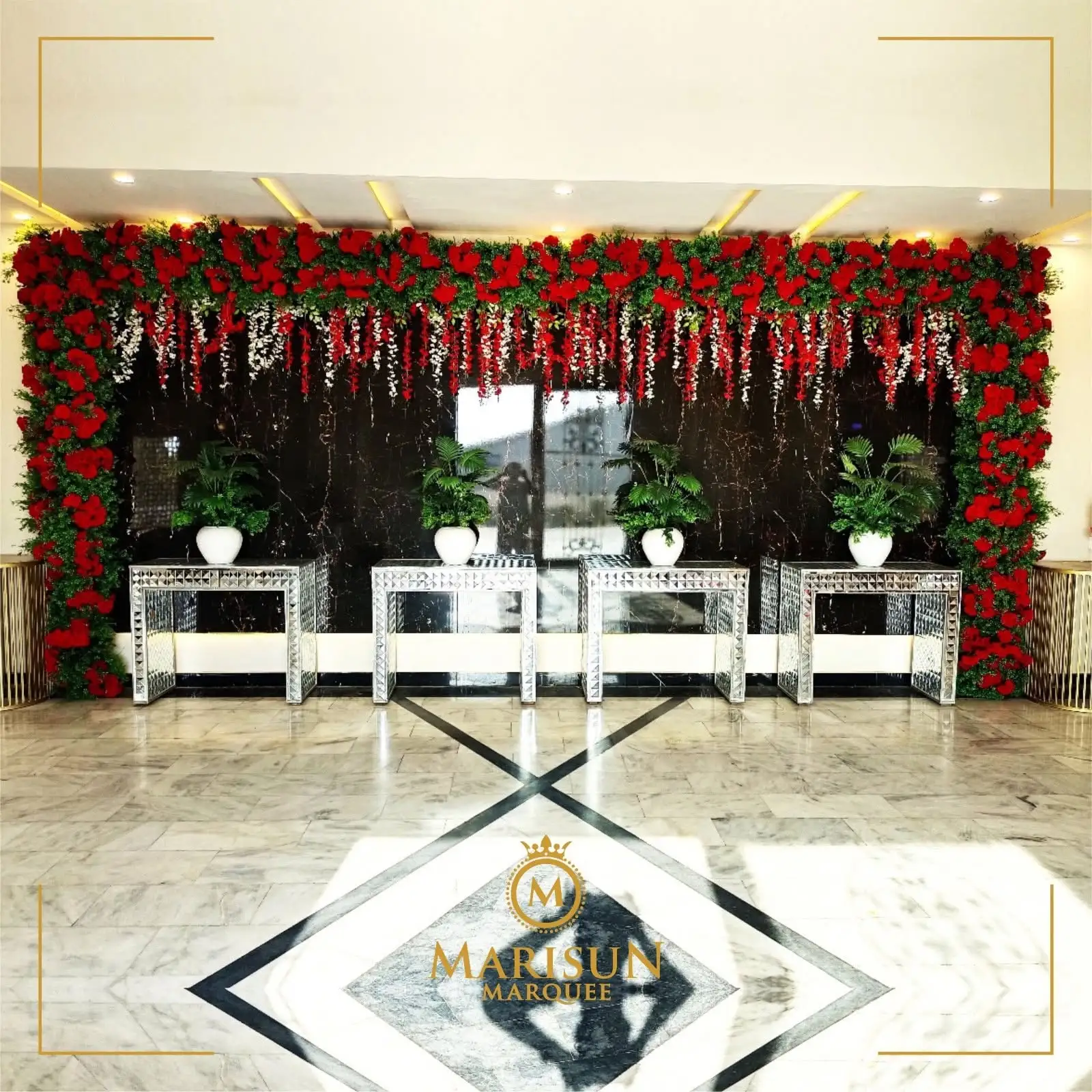 Wedding seating facing the floral stage